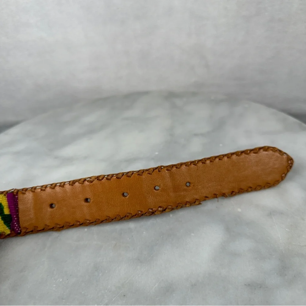 Brown Leather Belt Multicolor Woven Design‎ Guatemalan boho bohemian western